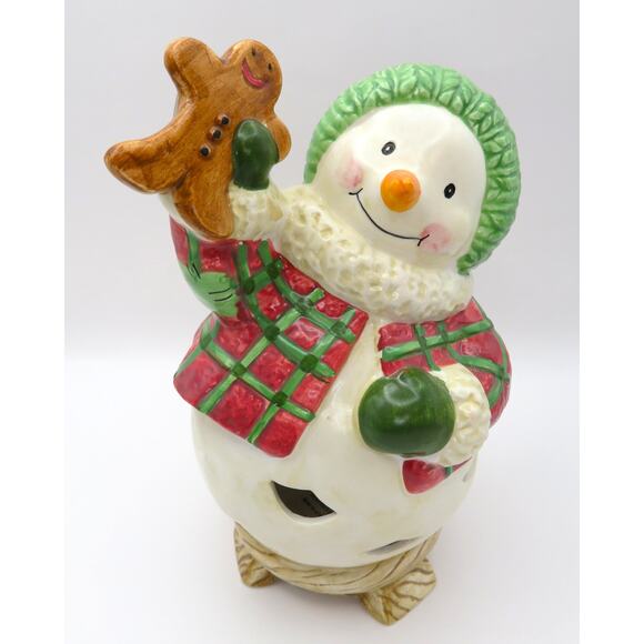BICO Snowman Tealight Candle Holder Ceramic Christmas Gingerbread Holiday Decor - Picture 2 of 10